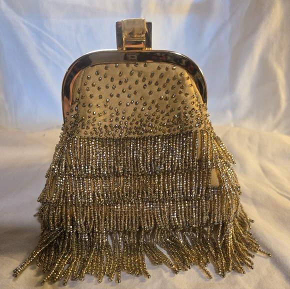 Inge Christopher Gold Beaded Evening Bag